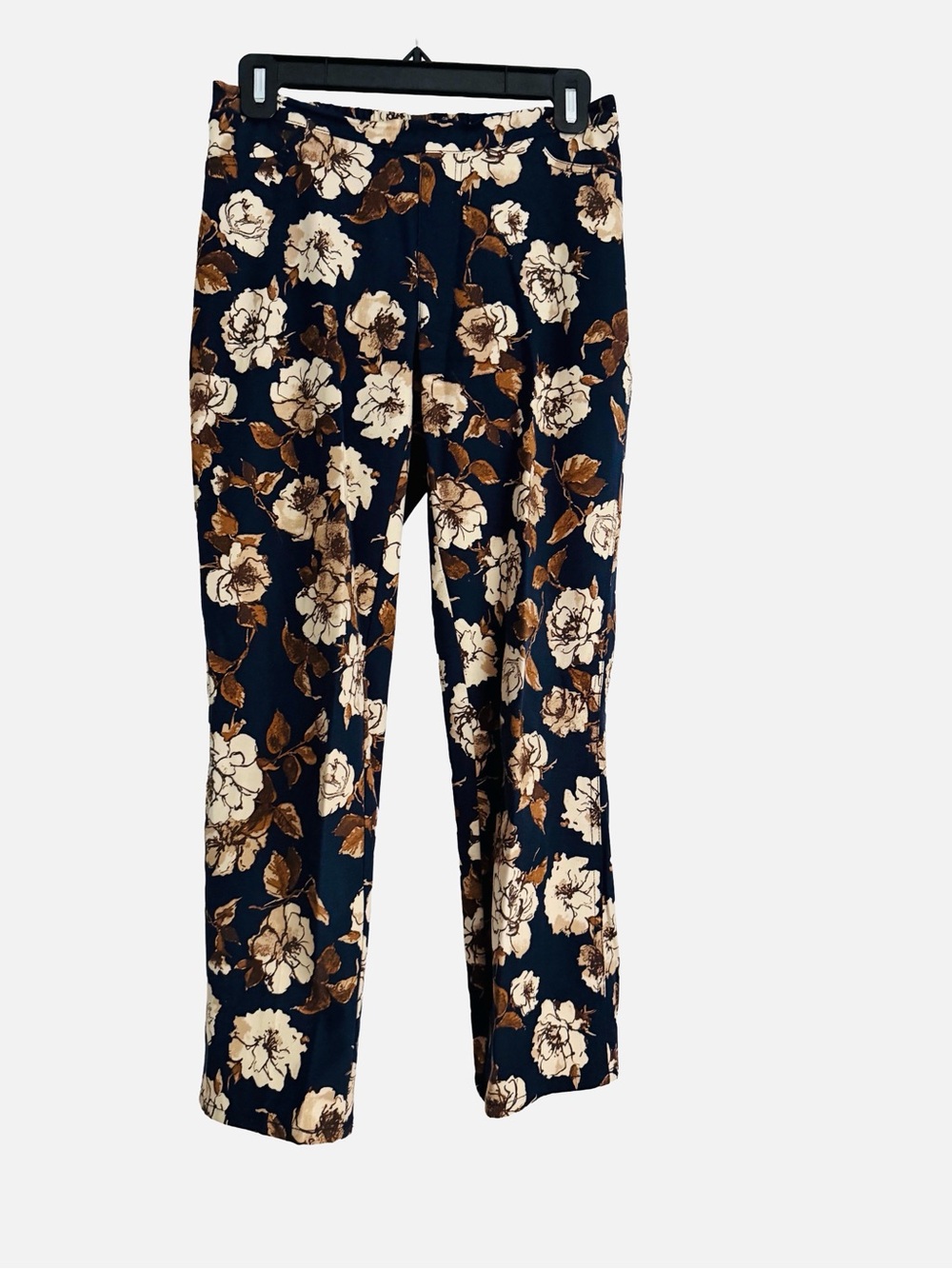 Isaac Mizrahi Live Navy Floral Ankle Length Pants with Stretch Size 2 Petite
